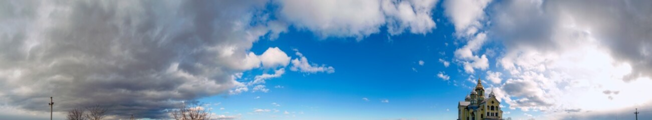 panorama of the church dome and the sky with exquisite clouds