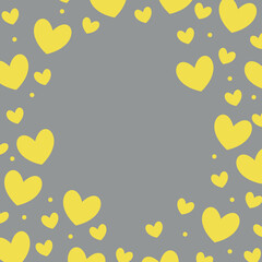 Gray background with yellow hearts. Valentine's Day banner. Vector illustration