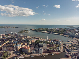 Aerial view of Helsinki Port on a sunny and clear summer day