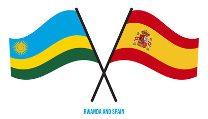 Rwanda and Spain Flags Crossed And Waving Flat Style. Official Proportion. Correct Colors.