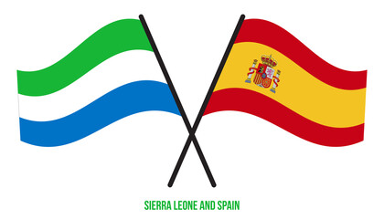 Sierra Leone and Spain Flags Crossed And Waving Flat Style. Official Proportion. Correct Colors.