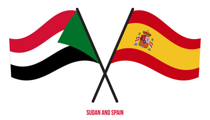 Sudan and Spain Flags Crossed And Waving Flat Style. Official Proportion. Correct Colors.