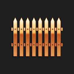 Gold Fence wooden icon isolated on black background. Garden fence sign. Long shadow style. Vector.