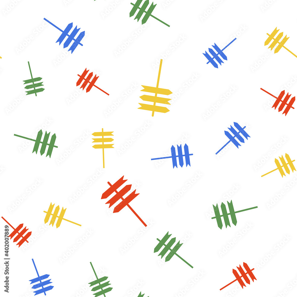 Poster color road traffic sign. signpost icon isolated seamless pattern on white background. pointer symbol