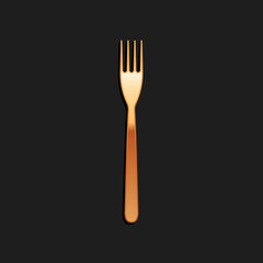 Gold Fork icon isolated on black background. Long shadow style. Vector.