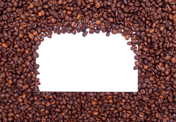 Pile of fresh aromatic coffee beans. Place for text or logo. Copy space.