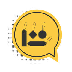 Black Blank labels template price tags set icon isolated on white background. Empty shopping discounts stickers. Template discount banners set. Yellow speech bubble symbol. Vector.