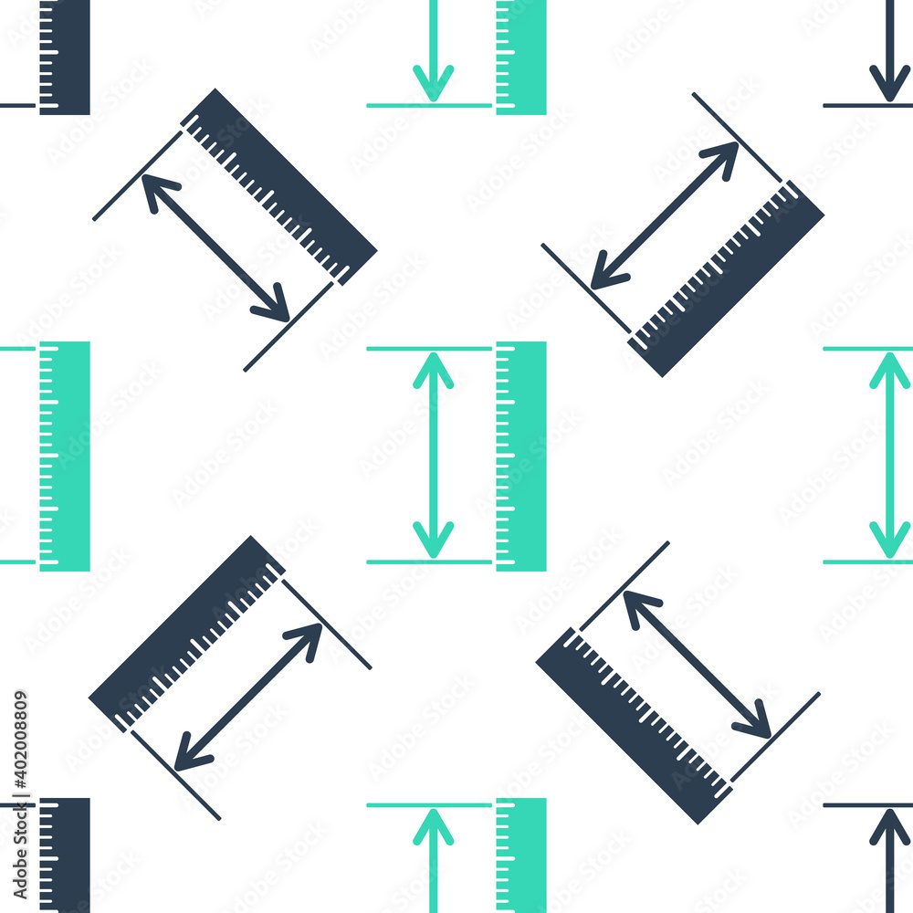 Poster green the measuring height and length icon isolated seamless pattern on white background. ruler, str