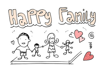 happy family holding hands for concept design.Happy family sketch