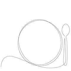Plate and spoon line drawing vector illustration