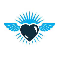 Obraz premium Heart vector graphic illustration, love and freedom metaphor symbol. Guardian angel vector abstract emblem.