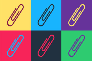 Pop art Paper clip icon isolated on color background. Vector.