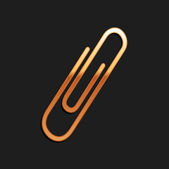 Obraz premium Gold Paper clip icon isolated on black background. Long shadow style. Vector.