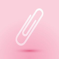 Paper cut Paper clip icon isolated on pink background. Paper art style. Vector.