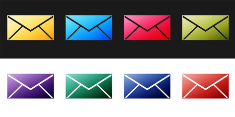Set Envelope icon isolated on black and white background. Email message letter symbol. Vector.