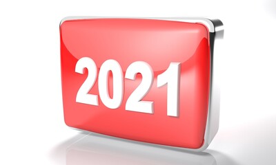 2021 glossy red box on white background - 3D rendering illustration