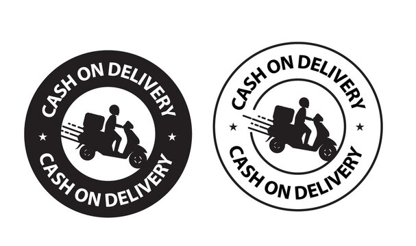 e-commerce online shopping abstract, cash on delivery stamp with delivery man vector