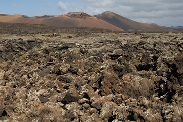 Los Volcanes Natural Park and Timanfaya National Park in the background. Lanzarote. Canary Islands. Spain.