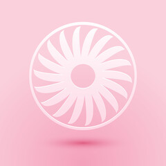 Paper cut Ventilator symbol icon isolated on pink background. Ventilation sign. Paper art style. Vector.