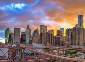 Obraz premium Brooklyn Bridge and Manhattan skyline, panoramic view of New York City