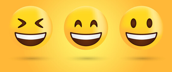 Smiling Face emoji with Open Mouth and Smiling Eyes, Grinning Face, Happy Face, Smiley Face, Grinning Face with Squinting Eyes, Tightly-Closed Eyes, Big Grin, Laughing emoticon