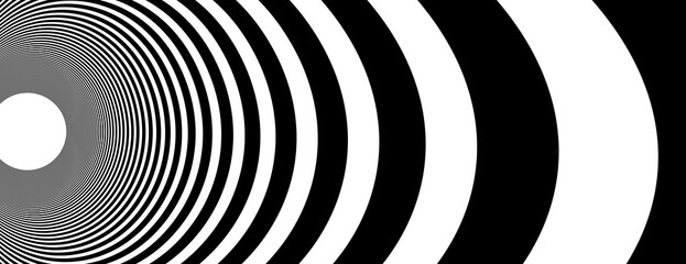 Op art distorted perspective black and white lines in 3D motion abstract vector background, optical illusion insane linear pattern, artistic psychedelic illustration.