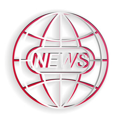 Paper cut World and global news concept icon isolated on white background. World globe symbol. News sign icon. Journalism theme, live news. Paper art style. Vector.
