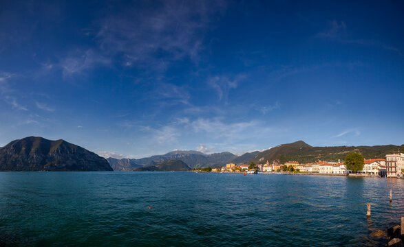 Panoramic view of Lake Iseo (Lago d'Iseo) aka Sebino, the fourth largest lake in Lombardy and popular travel destination in Northern Italy © Dmitry Naumov