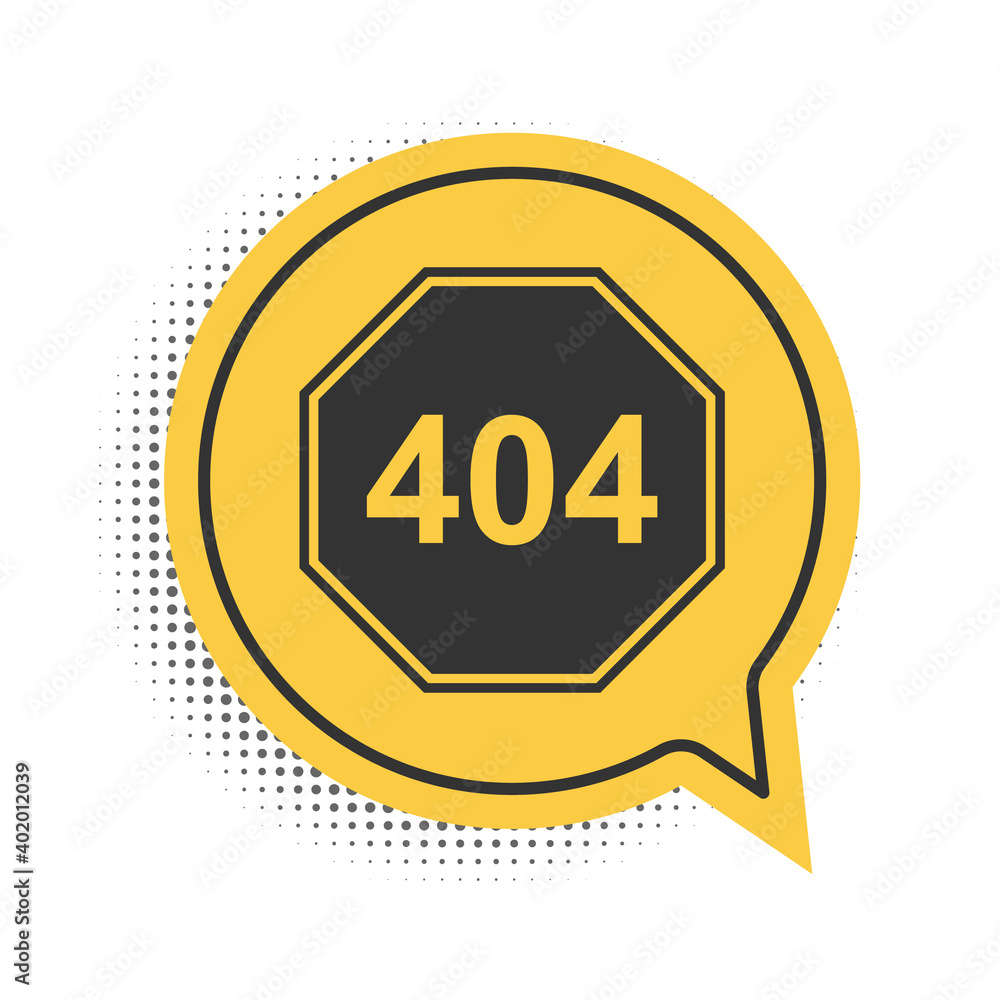 Poster black page with a 404 error icon isolated on white background. template reports that the page is not