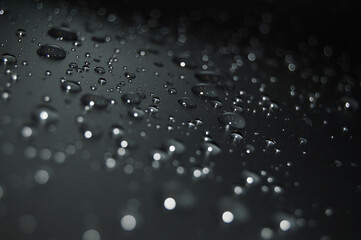 Silver water drops on black background