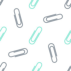 Green Paper clip icon isolated seamless pattern on white background. Vector.