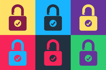 Pop art Open padlock icon isolated on color background. Opened lock sign. Cyber security concept. Digital data protection. Safety safety. Vector.