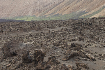Volcanic landscape in Los Volcanes Natural Park. Tinajo. Lanzarote. Canary Islands. Spain.