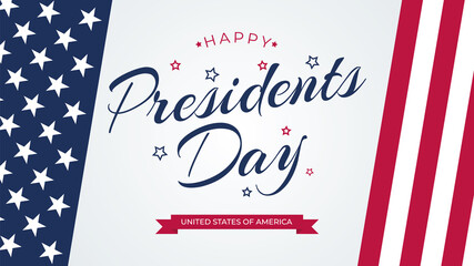 Presidents day background. Banner on top of American flag. Vector flat illustration.