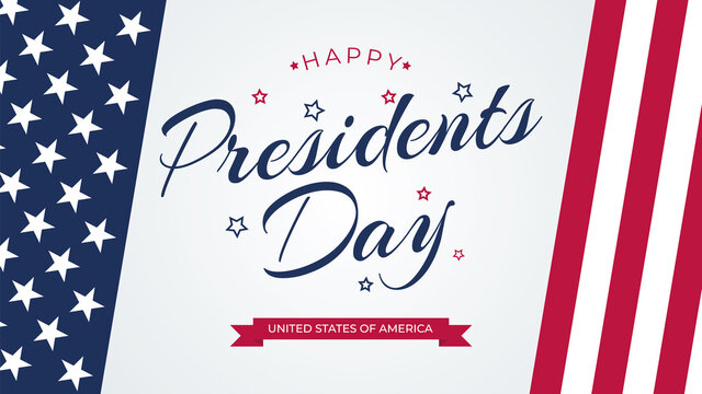Presidents day background. Banner on top of American flag. Vector flat illustration.