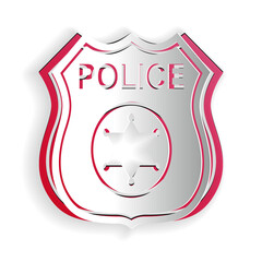 Paper cut Police badge icon isolated on white background. Sheriff badge sign. Paper art style. Vector.