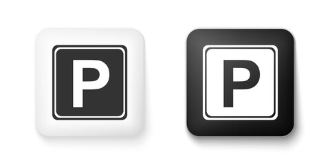 Black and white Parking sign icon isolated on white background. Street road sign. Square button. Vector.