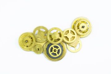 Broken mechanism from old bronze details isolated on a white background.