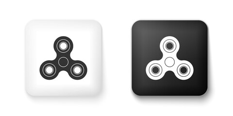 Black and white Fidget spinner icon isolated on white background. Stress relieving toy. Trendy hand spinner. Square button. Vector.