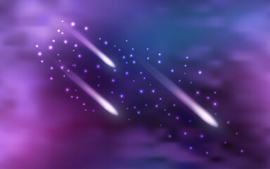 Galaxy space background with shining star nebula and flying comets and cloudy mist. Purpla abstract cosmic backdrop, vector illustration © Amarylle
