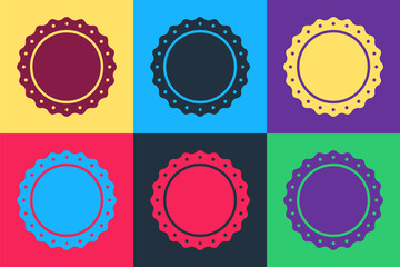 Pop art Quality emblem icon isolated on color background. Vector.