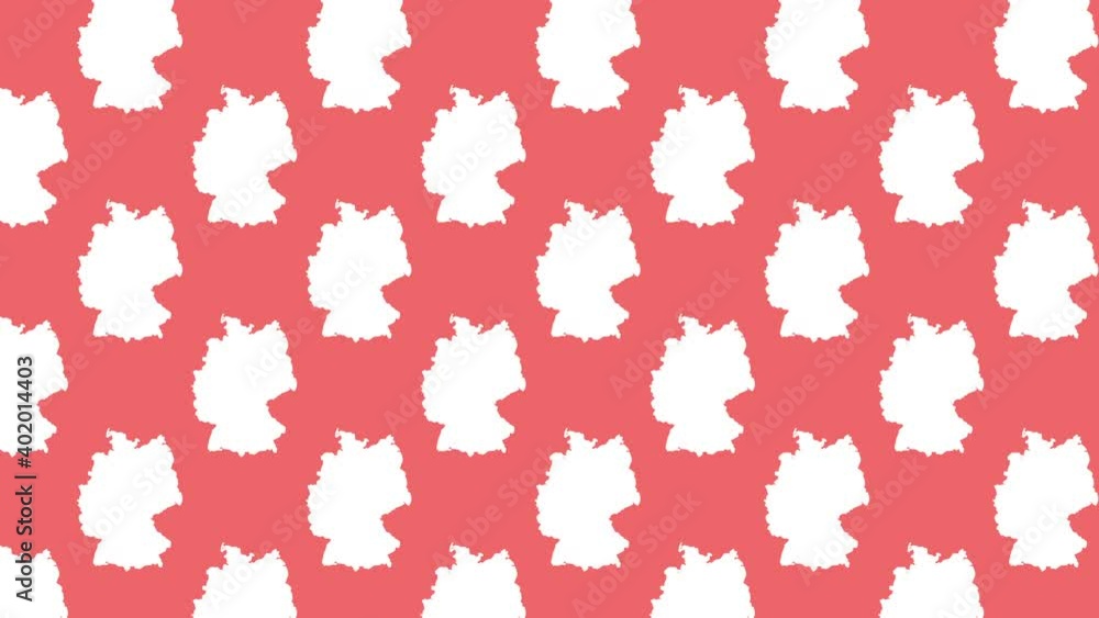 Poster germany country map silhouettes pattern on a coral background seamless animation. simple geographic 