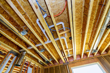 Under construction new home PVC waste water system rough plumbing
