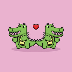 Cute crocodile couple in Valentine's Day