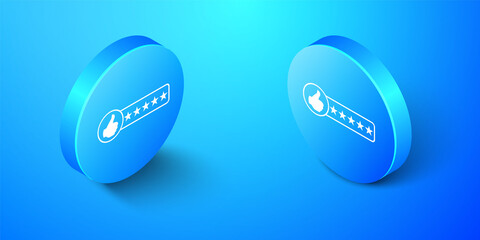 Isometric Consumer or customer product rating icon isolated on blue background. Blue circle button. Vector.
