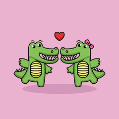 Cute crocodile couple in Valentine's Day