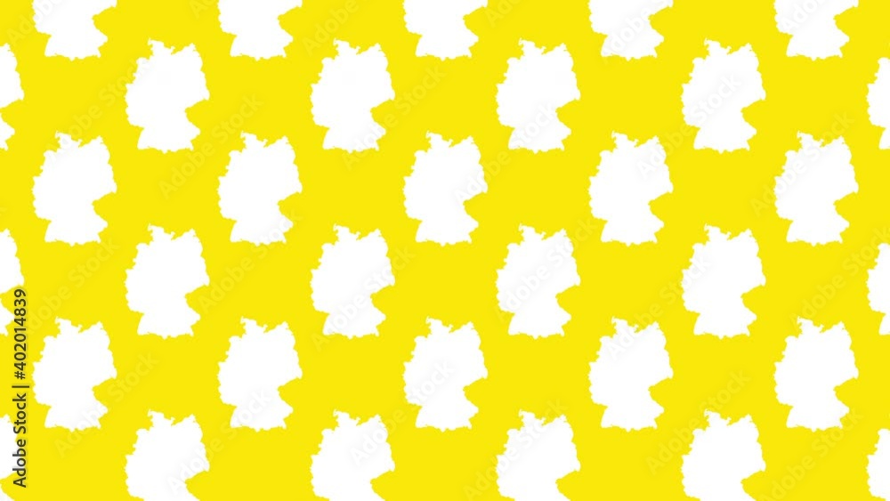 Poster germany country map silhouettes pattern on a yellow background seamless animation. simple geographic