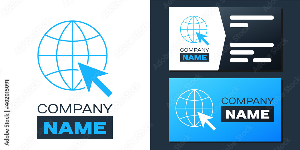 Poster logotype go to web icon isolated on white background. globe and cursor. website pictogram. world wid