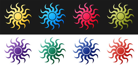 Set Sun icon isolated on black and white background. Vector.