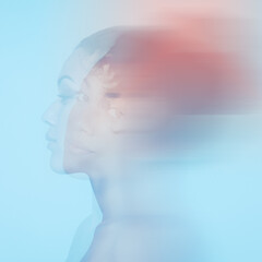 Double exposure portrait of young beautiful african american woman, modern art